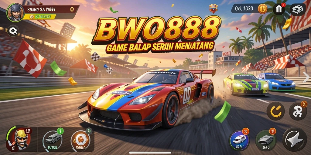 Screenshot BWO888 menampilkan aksi seru di lintasan balap.