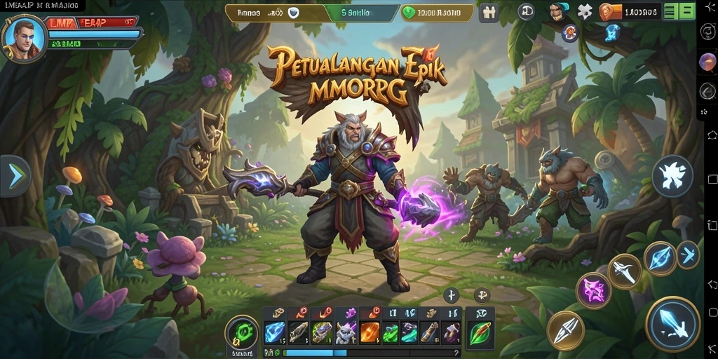 Tangkapan layar gameplay <strong>LMBAJP</strong> menampilkan pertempuran epik di dunia MMORPG yang luas.
