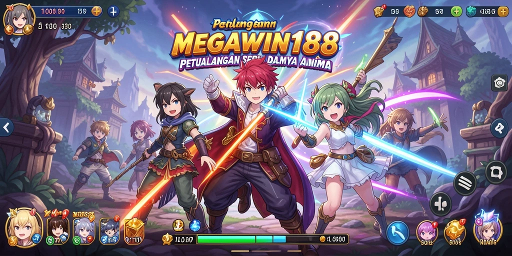 Tampilan utama gameplay MEGAWIN188 dengan karakter Anime yang menarik.
