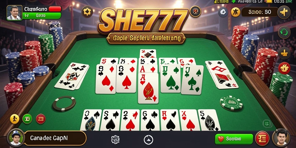 Tampilan screenshot utama SHE777 menampilkan gameplay seru Gaple.